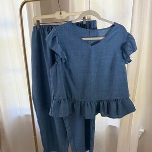 SHEIN Blue Ruffle Top and Pants Set